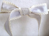 R3269 32mm Pale Blue Grey Centre with Linen Lace Borders - Ribbonmoon