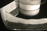 R3296 40mm White Solid and Sheer Ribbon with Metallic Silver Stripes - Ribbonmoon