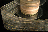 R3314 43mm Cream Sheer Ribbon with Thin Metallic Gold Stripes - Ribbonmoon