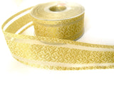 R3375 42mm Cream and Metallic Gold Weave Ribbon with Sheer Stripes