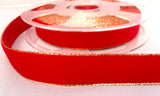 R3815 24mm Bright Red Nylon Velvet Ribbon with Metallic Gold Borders - Ribbonmoon