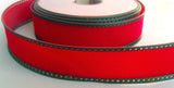 R4168 29mm Bright Red Plastic Backed Velveteen with Green Borders - Ribbonmoon