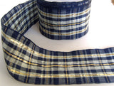 R4260 70mm Blues and Grey Tartan Ribbon with Thin Metallic Stripes - Ribbonmoon