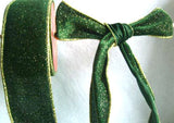 R4357 52mm Green and Glittery Gold Woven Velvet Ribbon - Ribbonmoon