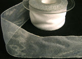 R5550 45mm White Sheer Ribbon with Metallic Silver Tinsel Borders - Ribbonmoon