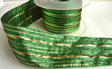 R5551C 50mm Metallic Green and Gold Lurex Striped Ribbon - Ribbonmoon