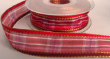 R5553 27mm Sheer, Satin and Metallic Banded Tartan Check Ribbon - Ribbonmoon