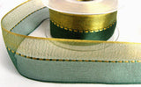 R5580 40mm Green-Gold Shot Sheer Ribbon with Centre Gimp Stitch, Berisfords