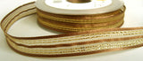 R5972 17mm Moss Sheer Ribbon with Brown Satin and Metallic Stripes - Ribbonmoon