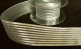 R7195 40mm Metallic Silver Solid and Mesh Striped Ribbon By Berisfords