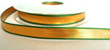 R6215 10mm Deep Gold Lurex Ribbon with Green Borders - Ribbonmoon