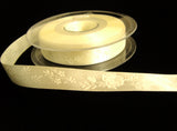 R6615 15mm Tonal Bridal White Jacquard Rose Satin Ribbon by Berisfords