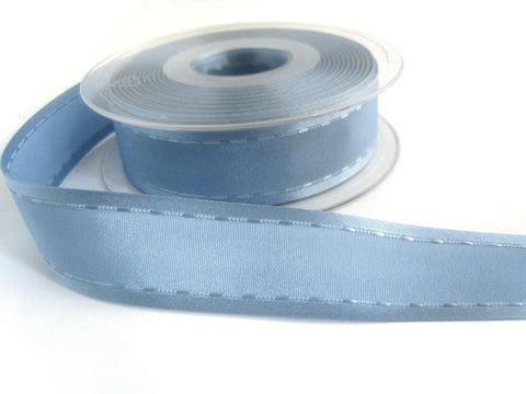 R6935 15mm Cornflower Blue "Retro Stitch" Ribbon. Satin Borders,Taffeta Centre