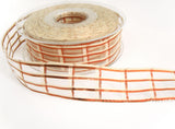 R7073 25mm Copper-Cream Metallic Sheer-Check Ribbon by Berisfords