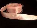 R7289 25mm Pink Azalea Satin Ribbon with a Subtle Jacquard Rose Tonal Design