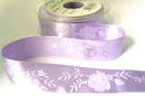 R7291 25mm Orchid Satin Ribbon with a Subtle Jacquard Rose, Berisfords