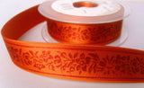 R7790 25mm Tonal Rust Satin Ribbon with a Flowery Design - Ribbonmoon