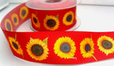 R7802 40mm Red Taffeta Ribbon with a Sunflower Design - Ribbonmoon