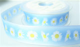 R7822 25mm Tonal Blue Taffeta Ribbon, Daisy Flower Design, Berisfords