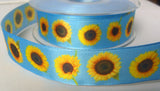 R7829 25mm Tonal Blue Taffeta Ribbon with a Sunflower Design - Ribbonmoon
