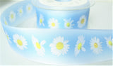 R7848 40mm Tonal Blue Taffeta Ribbon, Daisy Flower Design, Berisfords