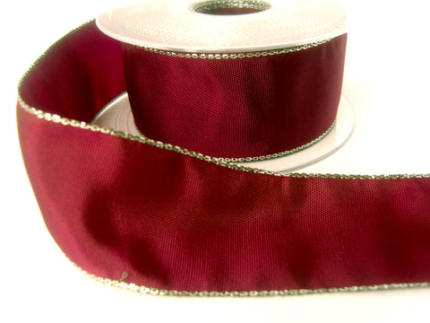 R8433 40mm Wine and Brown Shot Silver Metallic Edge Ribbon