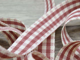 R9129 15mm Dusky Pink and Ivory Rustic Gingham Ribbon by Berisfords