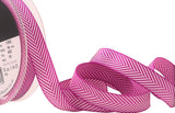 R9199 16mm Fuchsia and White Herringbone Woven Jacquard Ribbon