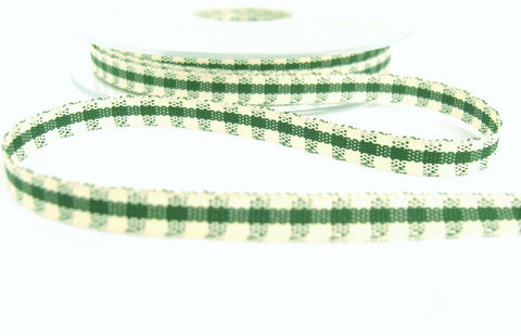 R9404 7mm Bottle Green-Ivory Rustic Gingham Ribbon by Berisfords