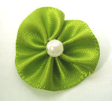 RB084 Kiwi Green Satin Rosette Bow with a Pearl Centre by Berisfords - Ribbonmoon