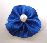 RB087 Electric Blue Satin Rosette Bow with a Pearl Centre by Berisfords - Ribbonmoon