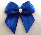 RB103 Electic Blue 10mm Double Satin Ribbon Bow with a Centre Pearl, Berisfords - Ribbonmoon