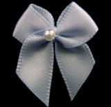 RB108 Bluebell Blue 10mm Double Satin Ribbon Bow with a Centre Pearl, Berisfords - Ribbonmoon