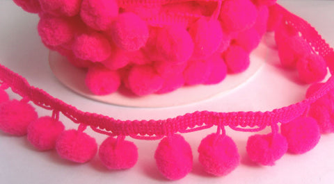 PPF7223 25mm Fluorescent Shocking Pink Pom Pom Bobble Fringe