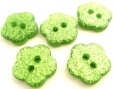 B8237 15mm Green Glittery Flower Shape 2 Hole Button