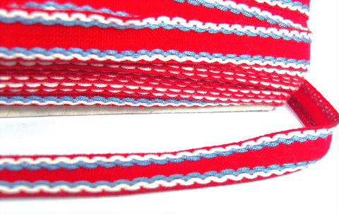 FT3134 14mm Red-Blue-White Vintage Cotton Braid Trimming
