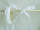 R5887 7mm White Taffeta Ribbon with Picot Feather Edges - Ribbonmoon