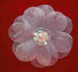 RB477 25mm Sky Blue Sheer Flower with Iridescent Sequin and Pearl Centre.