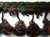 FT579 82mm Ink Navy,Green and Wine Tassel Fringe on a Decorated Braid - Ribbonmoon