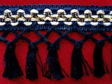 FT526 85mm Navys, Pearl and Gold Tassel Fringe on a Decorated Braid - Ribbonmoon