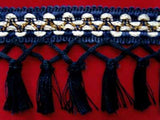 FT526 85mm Navys, Pearl and Gold Tassel Fringe on a Decorated Braid - Ribbonmoon