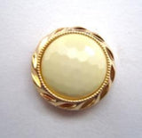 B14579 17mm Pale Jasmine Honeycomb Shank Button, Gilded Gold Poly Rim - Ribbonmoon