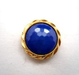 B14483 15mm Royal Blue Honeycomb Shank Button, Gilded Gold Poly Rim