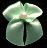 RB351 Pale Mint Green 10mm Satin Ribbon Pearl Bow