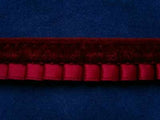 L043 15mm Lace Plisse, Burgundy Velvet on a Cardinal Gathered Satin