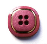 B17312 19mm Raspberry Pink Matt Centre 4 Hole Button,Gilded Gold Ring - Ribbonmoon