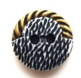 B6506 18mm Black, White and Gilded Brass Poly 2 Hole Button - Ribbonmoon
