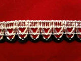 Close-up of 15mm vintage Black & Pearl White Silky Lace Braid Trim , perfect for sewing, clothing embellishments, and decorative crafts.