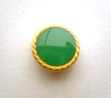 B9720 13mm Parakeet Green Gloss Shank Button with a Gold Plated Rim - Ribbonmoon