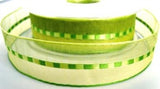 R7395 25mm Greens, Sheer Ribbon with a Centre Satin Banded Stripe - Ribbonmoon